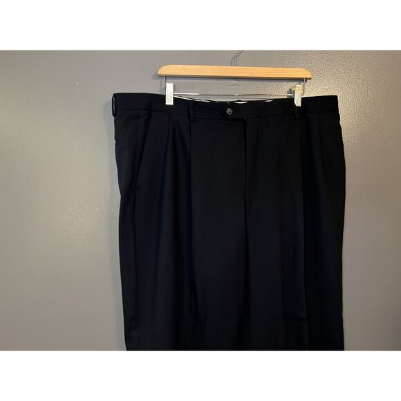 Pronto Uomo Pants Mens 40 Black Wool Dress Slacks Pleated Cuffed Trousers Formal - Picture 2 of 7